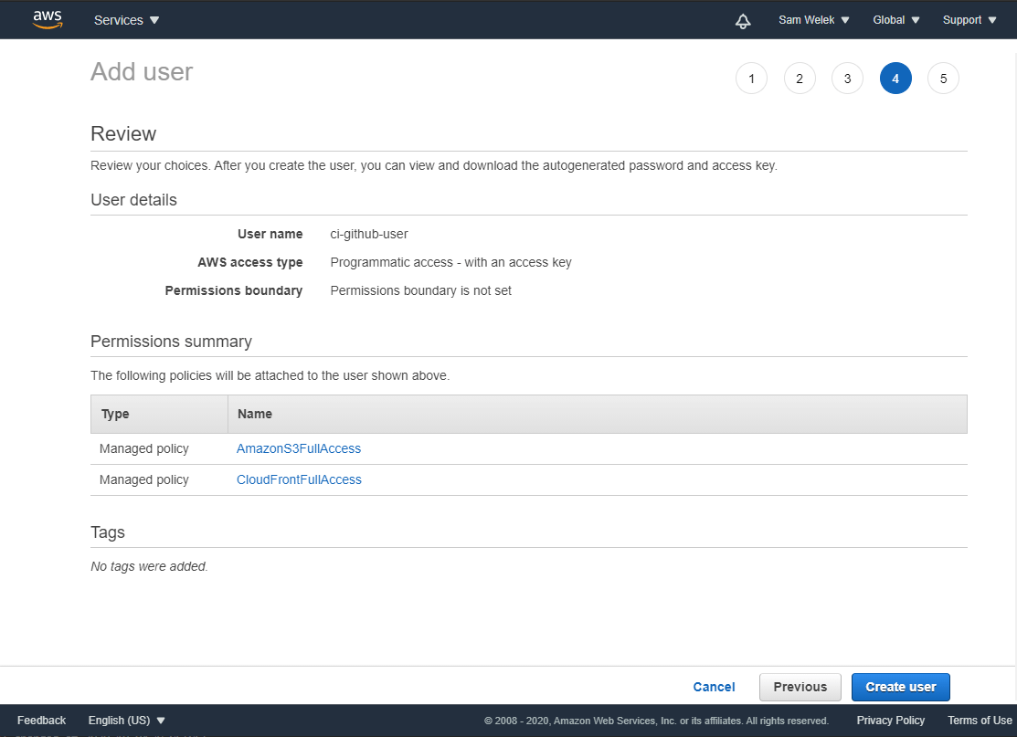 IAM Review Create User
